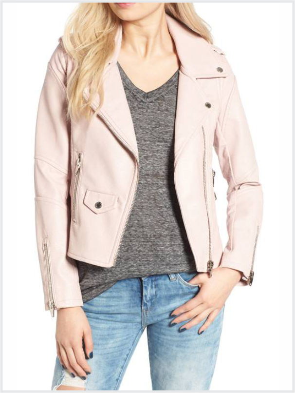 Pink notched collar biker jacket similar to the one I own