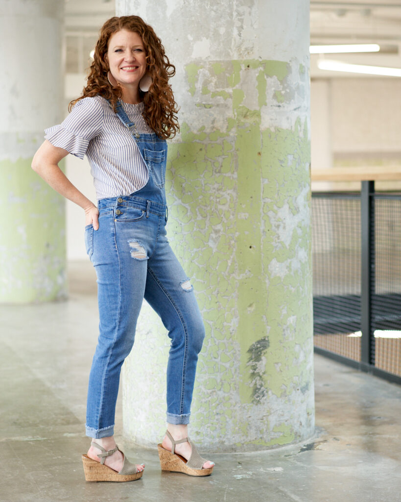  I think it is harder to put together an outfit with a t-shirt and overalls without looking a little boyish.