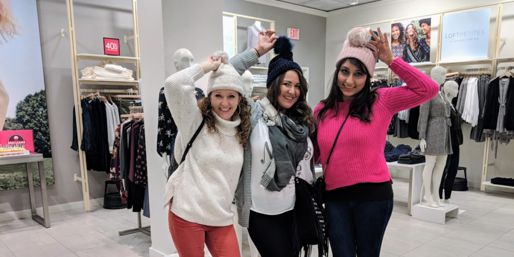 Komal, Stephanie and I shopping in Loft showing off our beanies