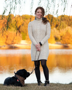 Jamie and Robin at the lake and Robin is laying down - she is tired of photos by this time! Jamie is Weaing the sweater dress with her OTBT Lakewood Leopard Print Booties