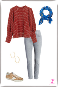 Photo of Madewell Top in Red and Scarf Outfit3