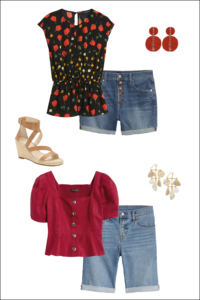 Two Cut Off Shorts outfits for Summer, Styled With Wedges and Peplum Tops
