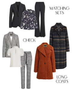 Fall/ Winter 2020: Matching Sets, Check Suits and Coat, Long Coats, FLoral Blouse and Puff Sleeve Blouse