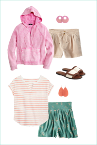 Pull On Shorts With A Cute Hoodie Half Zip Sweatshirt from J.Crew and Floral Pull On Shorts with a Striped Old Navy Relaxed Tee